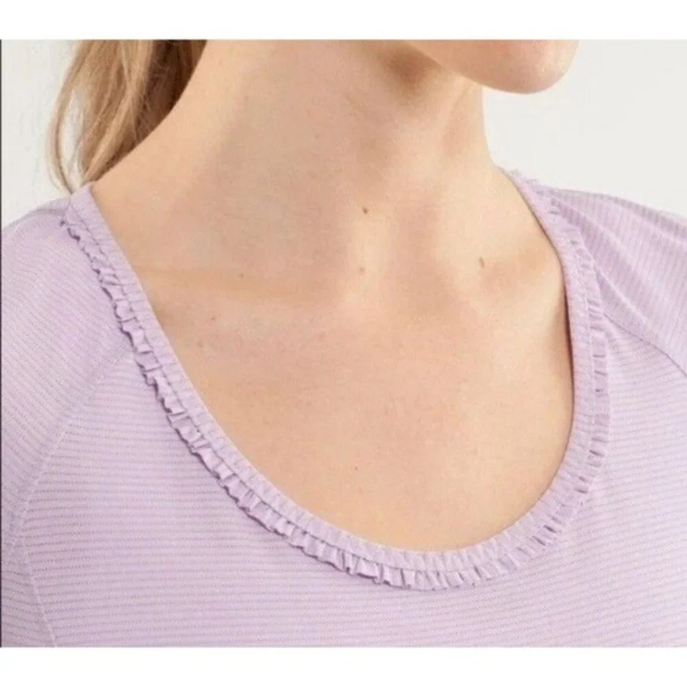 Lululemon Women Run Wild short sleeve shirt top Sz 4 lavender rose quartz ruffle - Picture 2 of 5